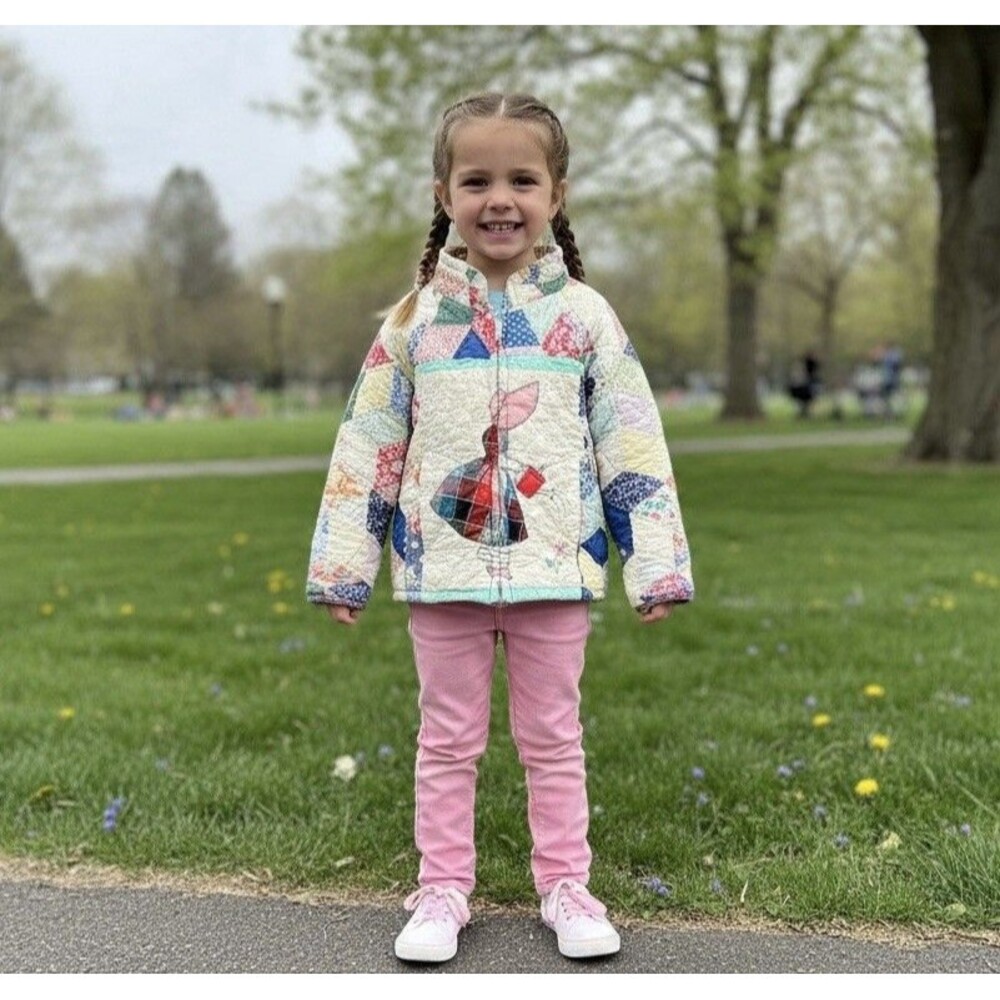 True VTG Handmade Patchwork Quilted Zip Jacket Girls Size 5T Cottage Sunbonette